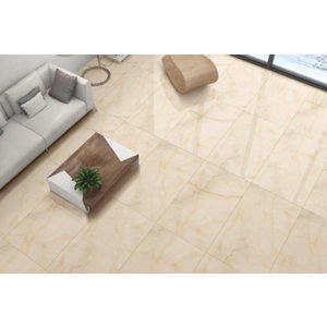 Carrelage de sol intérieur "Onyx" beige 60 x 120 cm
