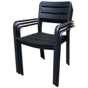 Fauteuil noir empilable L. 54 x P. 59,5 x H. 82,5 cm.