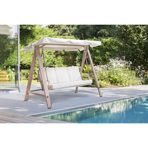 Balancelle en acier imitation bois avec coussins