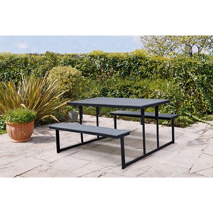 Table pique nique acier/résine gris et noir -  L. 156 x H. 74 x P. 78 cm.
