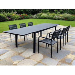 Table de jardin extensible aluminium et plateau en verre trempé gris anthracite - 4 à 10 personnes