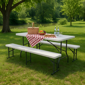 Table pliante polyvalente 180 x 74 cm plateau résine blanche structure acier gris anthracite