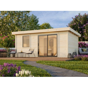 Studio de jardin bois massif 20 m² avec baie coulissante aluminium  anthracite LYDIA