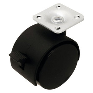 Roulette jumelée pivotante PP noir avec frein - H. 6,55 x Ø 5 cm - 30 kg