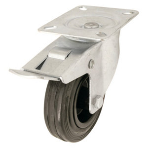 Roulette pivotante PVC noir avec frein - Ø 10 cm - 75 kg