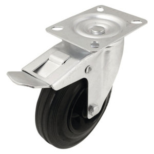 Roulette pivotante PVC noir avec frein - Ø 12,5 cm - 100 kg