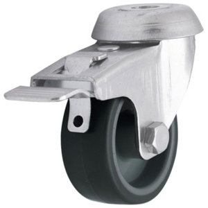 Roulette pivotante PU gris - Ø 5 cm avec frein - 30 kg