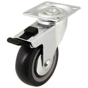 Roulette pivotante PU gris avec frein - H. 9,85 x Ø 7,5 cm - 55 kg