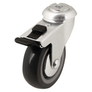 Roulette pivotante PU gris avec frein - H. 10 x Ø 7,5 cm - 55 kg