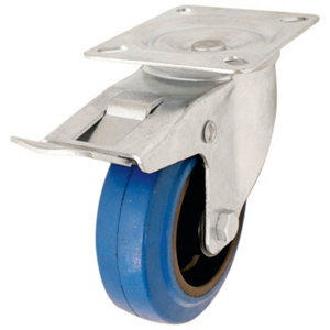 Roulette pivotante caoutchouc bleu avec frein - Ø 10 cm - 100 kg