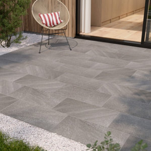 Carrelage de sol extérieur "English Stone" greige - l. 31 x L. 62 cm