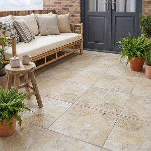 Carrelage de sol extérieur "Piazza" beige - l. 42,04 x L. 42,04 cm