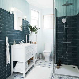 Carrelage intérieur sol/mur "Hydrolic" décor flower bleu - l. 20 x L. 20 cm