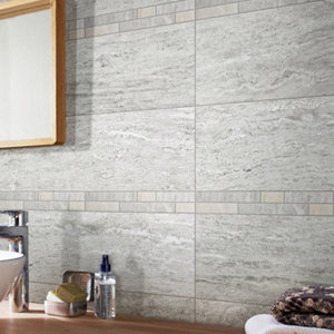 Listel "Soft travertin" ivoire/gris - l. 5 x L. 30 cm