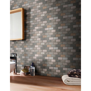 Mosaïque sol/mur pierre naturelle "Quartzite" mix gris/beige - l. 30 x L. 30 cm