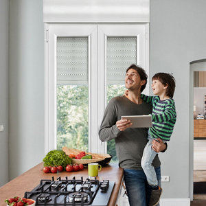 Fenêtre PVC blanc oscillo-battante 2 vantaux + volet roulant h.135 x l.80 cm