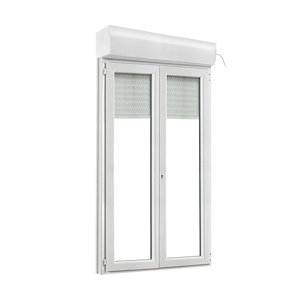 Porte-fenêtre PVC blanc 2 vantaux + volet roulant H.215 x l.120 cm