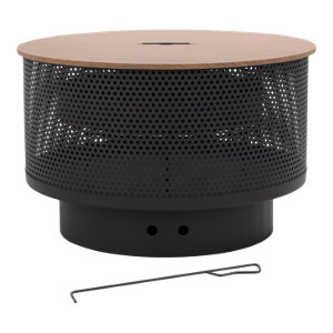 Brasero 3 en 1 rond avec gril, foyer/barbecue/table basse, noir en acier