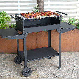 Barbecue double cuisson en acier noir - L. 120,8 x l. 48 x H. 87 cm.