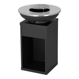 Braséro acier noir plaque cuisson grille 6 personnes diamètre 58,5 cm H. 92 cm