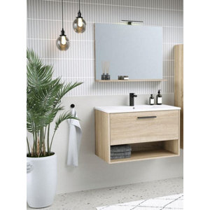Ensemble meuble + vasque + miroir "Trendy" - L. 80 cm