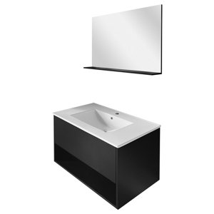 Ensemble de salle de bains meuble + vasque + miroir "Lyra" - L. 80 cm