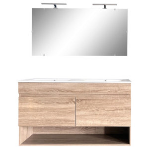 Ensemble meuble suspendu + double vasque + miroir + appliques Led - 120 cm "Alba"