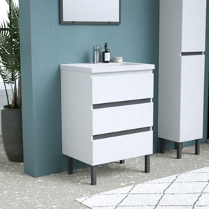 Meuble sous vasque a poser decor blanc/gris "style" l.60 x h.86 x p.45 cm