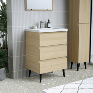 Meuble sous vasque a poser decor scandinave "style" l.60 x h.86 x p.45 cm