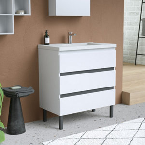 Meuble sous vasque a poser decor blanc/gris "style" l.80 x h.86 x p.45 cm