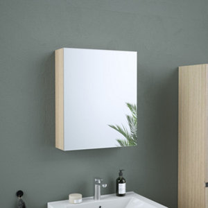 Armoire salle de bain miroir decor bois clair style l.50 x h.60 x p.15 cm