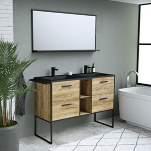 Meuble double vasque à poser decor bois "district" l.127 x h.85 x p.45 cm