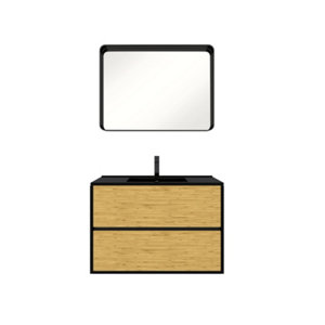 Ensemble meuble + vasque + miroir "Bamboo" 80 cm