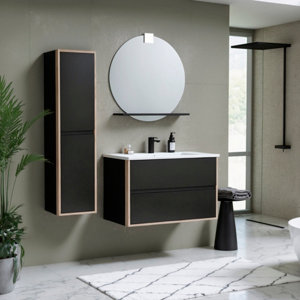 Ensemble meuble suspendu + vasque + miroir tablette et applique led "Soho" - 80cm