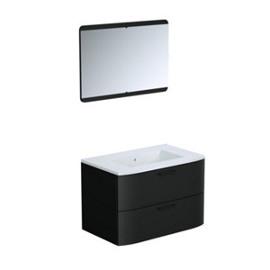 Ensemble meuble sous vasque + plan vasque + miroir "BOW" 80 cm noir