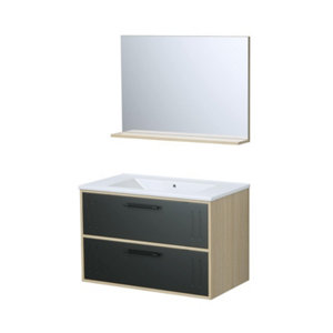 Ensemble meuble CUT bois, noir mat l,80 cm avec vasque céramique et miroir