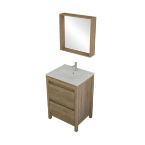 Ensemble meuble salle de bain EVASION finition mélamine effet bois - L.60 x P.46 x H.85 cm