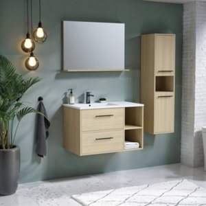 Colonne de salle de bain finition bois clair mélaminé ARTY - L.30 x H.120 x P.30cm