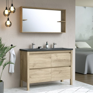 Miroir avec tablette décor imitation bois foncé AUTHENTIK 120 x 60 x 12 cm