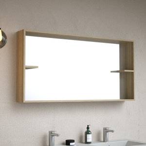 Miroir avec tablette décor imitation bois clair AUTHENTIK 120 x 60 cm