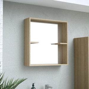 Miroir avec tablette décor imitation bois clair AUTHENTIK 60 x 60 cm