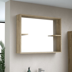 Miroir avec tablette décor imitation bois foncé AUTHENTIK 80 x 60 cm
