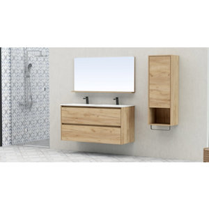 Colonne salle de bain effet bois 1 porte avec niche ouverte et porte-serviettes H. 120 cm