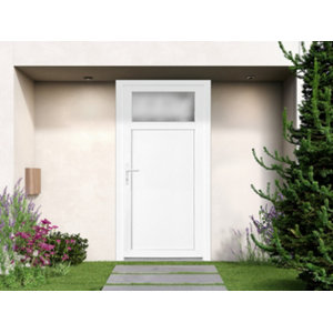 Porte de service PVC blanche 205 x 80 cm vitrée quart ouverture droite