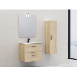 Ensemble meuble + vasque + miroir à LED CALA meuble 60 cm effet bois