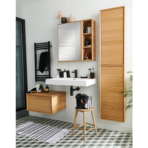 Armoire murale de salle de bain 30cm Étagère étroite en chêne noir Craft Armoire murale de salle de bain 30cm Étagère étroite en chêne noir Craft