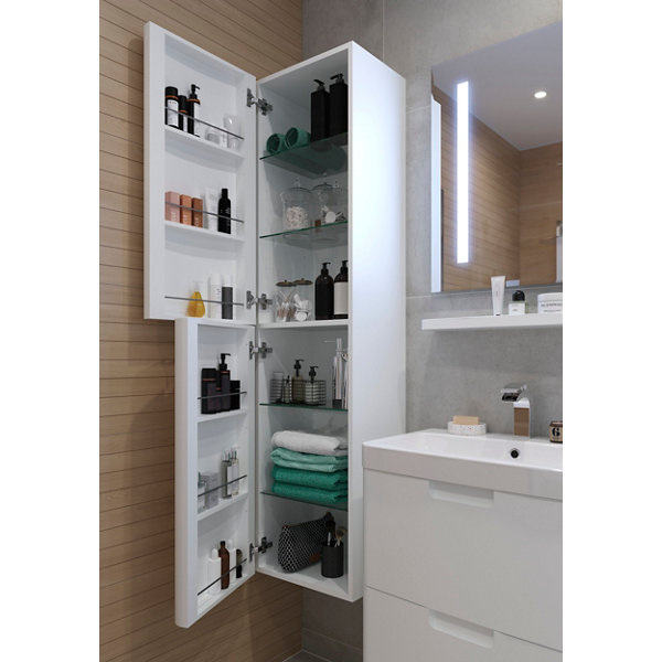Meuble colonne rangement salle de bain 2 placards 3 étagères style contemporain blanc