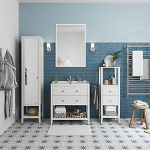 Plan vasque blanc à encastrer en céramique "Lana" - L.80 x H.14 x P.45 cm