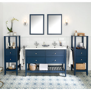 Meuble sous vasque double bleu "Perma" L. 120 x H. 80,6 x P. 45 cm