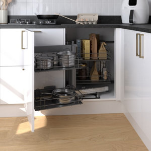 Rangement coulissant gauche 4 paniers pour meuble bas d'angle 100cm